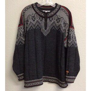 Dale Of Norway Fridtjof Nansen Mens Large Wool 1/4 Zip Grey Sweater Snowflake